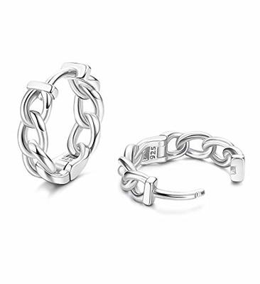 Milacolato 925 Sterling Silver Small Hoop Earrings 18K White Gold Plated  Curb Chain Huggie Earrings Hypoallergenic Cartilage Hoops Earrings for Women  Girl, 9mm - Yahoo Shopping