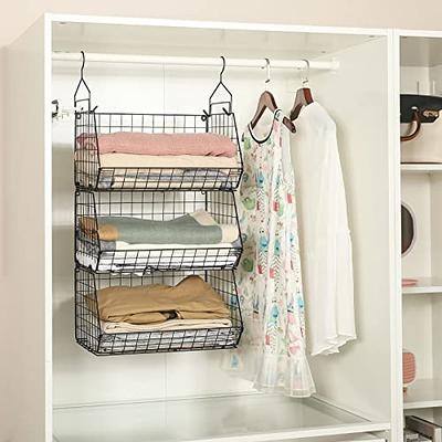  5 Tier Closet Hanging Organizer, Clothes Hanging Shelves with 4  Hanging Hooks 5 S Hooks, Wire Storage Basket Bins, for Clothing Sweaters  Shoes Handbags Clutches Accessories Patent Design-White : Home & Kitchen