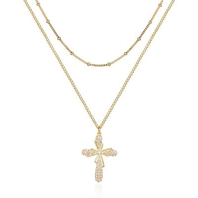  PAVOI 14K Gold Plated CZ Cross Necklace for Women, Elegant  Layered Cross Pendant