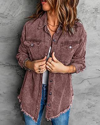 Vetinee Women's Oversized Boyfriend Brown Stone Front Button Up