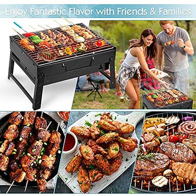 Portable Charcoal Grill Outdoor Tabletop Grill Small Barbecue Smoker  Folding BBQ Grill with Lid for Backyard Camping Picnics Beach