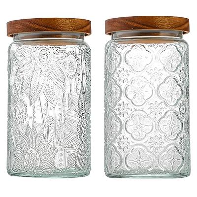 Vintage Glass Storage Jar, 2 Pack 34 FL OZ Glass Food Storage Containers  with Bamboo Wooden Lid, Airtight Candy Jar/Mason Jar for Kitchen Counter,  Pantry, Cookie, Coffee, Tea, Sugar (Sunflower)