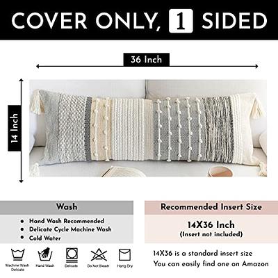 BlissBlush Gray Decorative Lumbar Pillow Cover 14x36, Grey Boho Long Body  Pillow for Bed, Farmhouse Lumbar Throw Pillow for Couch, Modern Accent