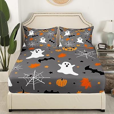 Vintage Halloween Themed Sheets Twin Size,White Spider Web Bed