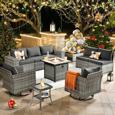 Pouuin 7-Piece Rattan Patio Conversation Set with Blue Olefin Cushions in  the Patio Conversation Sets department at