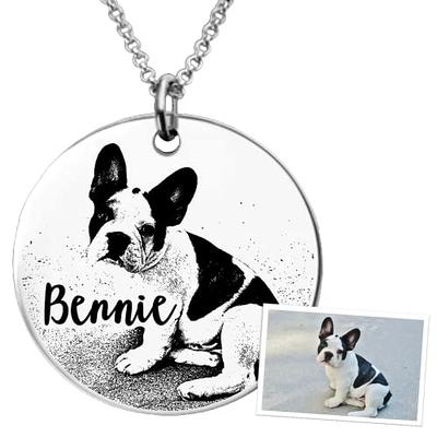 Customized Engraved Pet Portrait Necklace Memorial Jewelry Sliver / Both Sides Photo