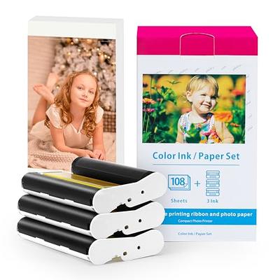 2-Pack Compatible Selphy CP1300 Ink and Paper Replace for Canon CP1500  CP1300 CP1200 CP1000 CP910, CP900, CP800 Photo Printer Paper Glossy,  KP-108IN