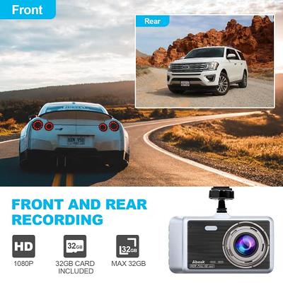 AutoSky Dash Cam Front and Rear - Dash Camera for Cars Mini Dash Cam Full HD with 32GB Memory Card, 3 inch IPS Screen, Accident Lock, Loop Recording