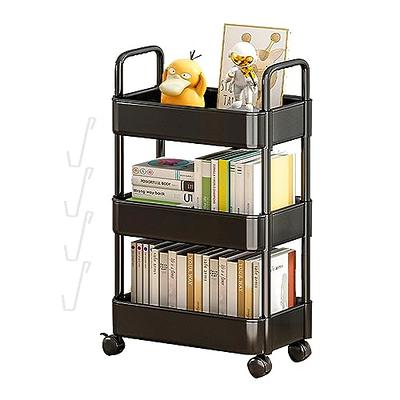 Pipishell 3-Tier Rolling Cart with Wheels, Rolling Storage Cart with 3  Hanging Cups & 4 Hooks, Mobile Utility Cart, Art Cart Organizer, Craft Cart  for