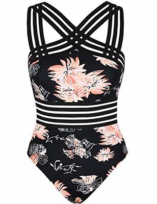 Hilor Women's One Piece Swimwear Front Crossover Swimsuits Hollow Bathing  Suits Monokinis