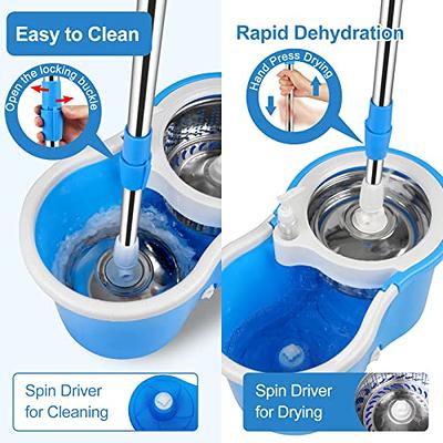 Mop and Bucket with Wringer Set, 360 Spin Mop and Bucket with 3 Replacement  Heads, Stainless Steel Mop Bucket 61 Inch Adjustable Handle for Floor