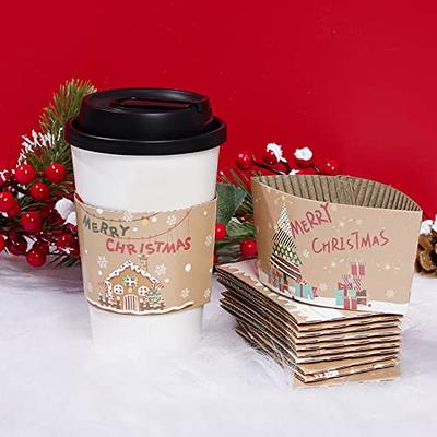 24Pcs 16 oz 6 Designs Christmas Disposable Paper Cups With Cup Sleeves