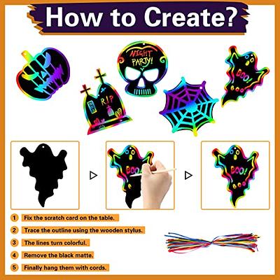  Max Fun Halloween Crafts Scratch Off Art Paper Cards 48Pack,  Magic Rainbow Ornaments Hanging Supplies Educational Toys Kit Halloween  Party Games Favors for Kids : Toys & Games