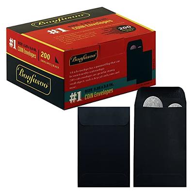 Bonfasvo 200 Pack #1 Black Coin Envelope 2.25 X 3.5 inches Kraft Envelopes  Classic Small Parts Envelopes with Self Adhesive Gummed Flap for Coins Cash