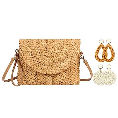Straw Clutch Bag,Women Straw Weave Handbag Envelope Flat Summer Clutch  Purse Beach Bag