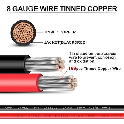 8 Gauge Wire,iGreely 8 AWG Tinned Copper Electrical Wire Cable, 2 Single Conductor Insulated Marine Wire for Solar Panel Car Auto Marine Speaker,Low