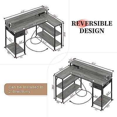 Huuger L Shaped Gaming Desk with Power Outlets, Led Lights, Computer Desk  Office Desk with Storage Shelves, Corner Home Office Desks for Bedroom,  Rustic Brown 