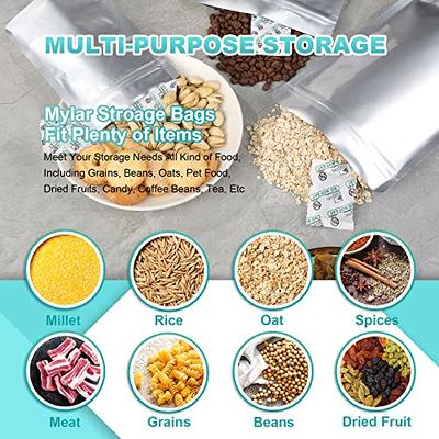 Quart 5 Mil Heavy Duty Seal- Top Mylar Food Storage Bags and Oxygen  Absorbers