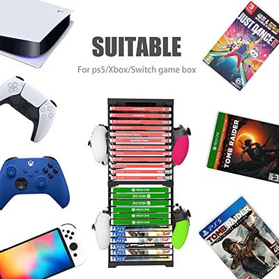 Game Organizer Holder, Storage Tower For PS5 PS4 xBox One Series X S  Nintendo Switch PC Games, 10 Disks, 4 Controllers, 2 Gaming Headset  Accessories