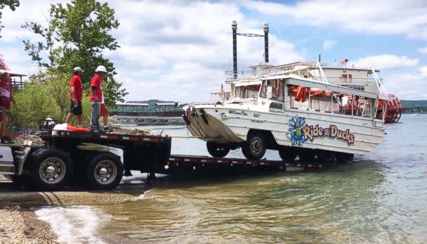 PHOTO: Investigators remove the duck boat on July 23, 2018, from Table Rock Lake near Branson, Mo., five days after it capsized in a storm killing 17 passengers. (Western Taney County Fire Protection District )