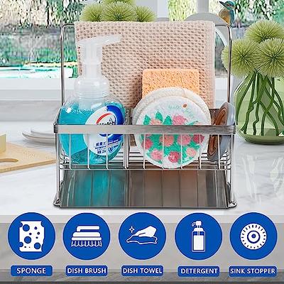 3-in-1 Sponge Holder for Kitchen Sink, Movable Brush Holder + Dish Cloth  Hanger, Hanging Caddy, Small in Organizer Accessories Rack Basket, 304