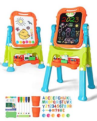 Kids Wooden Table Easel Double-Sided Tabletop Drawing Board Magnetic  Whiteboard Chalkboard with Letters Numbers and Other Accessories Gift for  Boys