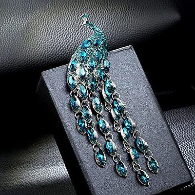 Crystal Peacock Brooch Pin for Women Girls Fashion Blue Cubic