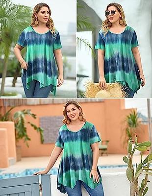 LARACE Tie Dye Shirt Women Casual Tops Plus Size V Neck Blouses Short  Sleeve Summer Clothes Flowy Asymmetrical Tee(T05-Navy 4X) - Yahoo Shopping