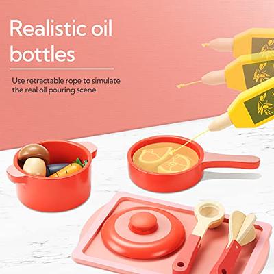 WHOHOLL Wooden Toys Play Kitchen Accessories, Montessori Toys for 1 2 3 4 5  + Years Old Toddlers, Toy Kitchen Play Dishes & Play Food Playset