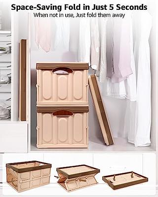 Storage bins with lids-23 Gal Stackable Storage Bins with a Wooden Lid, 2  Packs Folding Utility Crates,Dual Open Storage Bins with Wheels, Storage