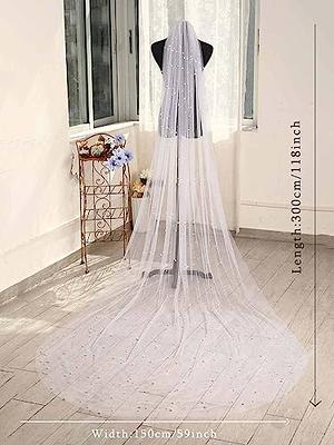 Aularso 118'' Cathedral Veil 1 Tier Pearl Bridal Wedding Veils White  Gorgeous Veils for Brides Long Veil with Comb (Cathedral, White-1T)