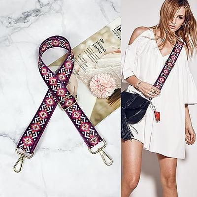 Dsigo Purse Strap, 1.5 Wide Gold Alloy Buckle Floral Printing