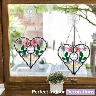 Clear and Colored Stained Glass Heart Sun Catcher with Hanging Ribbon