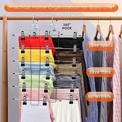 6-Tier Skirt Pants Shorts Hangers with Adjustable Clips Space Saving No  Slip 12 Clips Clothing Storage Metal Skirt Rack