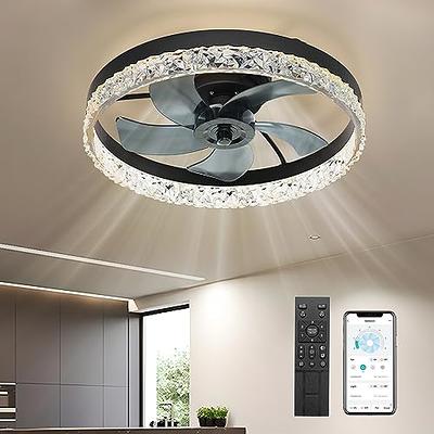 Ceiling Fan with Light Flush Mount Modern, Small Low Profile Boho