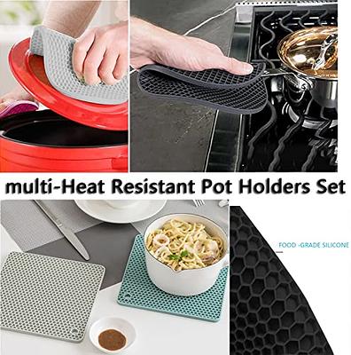 Silicone Trivet Pot Mat, Silicone Pot Holders for Hot Pan and Pot Pads.  Heat Resistant Counter Mats for Tables Placemats,Countertops, Spoon Rest  and Large Coasters,4 Pack Black(2 Squared + 2 Round) 