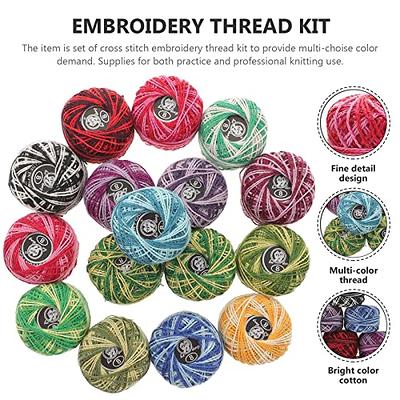 Exceart 16 Roll Variegated Crochet Thread Cotton Thread Balls Embroidery Yarn Rainbow Color Cross Stitch Threads Craft Sewing