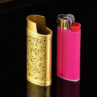 Lucklybestseller Metal Lighter Case Cover Holder Vintage Floral Stamped for  BIC Full Size Lighter J6 (White Gold)