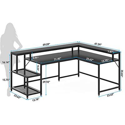 Tribesigns Reversible L Shaped Computer Desk with Monitor Stand, 69 Inch  Large Corner Desk with Storage Shelf, Industrial Computer Table Writing  Desk