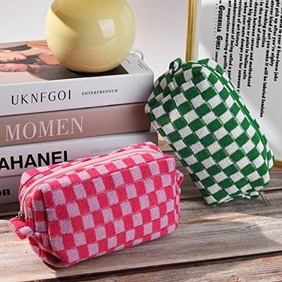 Portable Simple Plaid Cosmetic Bag, Lightweight Storage Makeup Bag