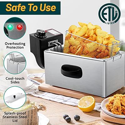 SUEWRITE Deep Fryer with Basket, 4.2 Qt Stainless Steel Electric Deep Fryer  1650W Oil Fryer Pot with Temperature Control Cool Touch Sides Silver -  Yahoo Shopping