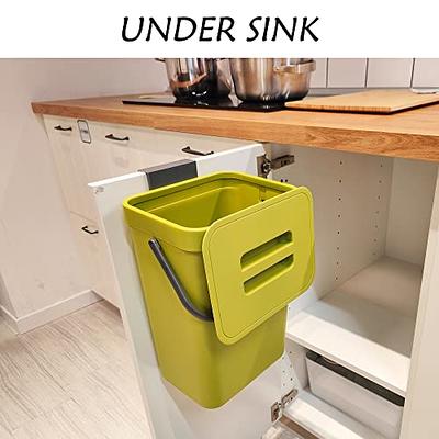 2.4 Gallon Kitchen Compost Bin for Counter Top or Under Sink, Hanging Small  Trash Can with Lid for Cupboard/Bathroom/Bedroom/Office/Camping, Mountable Indoor  Compost Bucket, Gray 