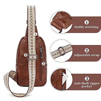 BOSTANTEN Sling Bag for Women Crossbody Purse Crossbody Bag Leather Chest  Bag with Adjustable Guitar Strap for Travel