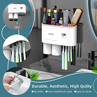 HBlife Toothbrush Holder Wall Mounted for Bathrooms, 4 Cups Bathroom  Toothbrush Organizer Tooth Brushing Holder with Storage Tray, Toothpaste  Dispenser, 4 Brush Slots with Cover and 1 Cosmetic Drawer - Yahoo Shopping