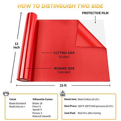 HTVRONT Red Heat Transfer Vinyl Rolls - 12 inch x 10ft Red Iron on Vinyl for Shirts,Red Iron on for Cricut & All Cutter Machine - Easy to Cut & Weed