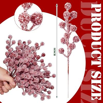 24 Artificial Red Holly Berry Stem Picks - Decorative Wire Stem Branch