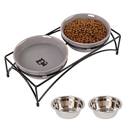 Dog and Cat Bowls Elevated Set - Acrylic Feeder Stand with 2 Set Removable Stainless Steel and Glass Bowls Food and Water Raised Dishes for Small