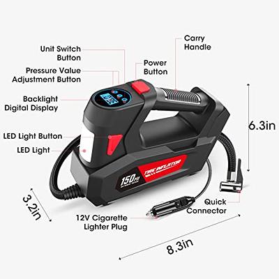 Air Compressor Tire Inflator Portable Air Pump DC 12V Auto Tire Pump with Digital  Pressure Gauge,150PSI with Emergency LED Light for Car Tires, Motorcycle,  Bicycle and Other Inflatables - Yahoo Shopping