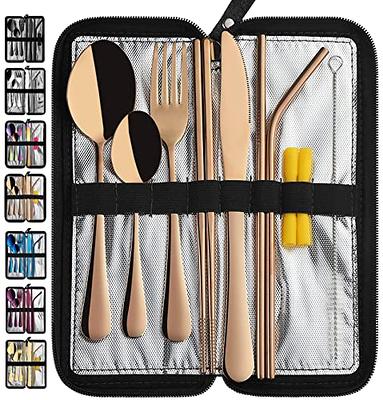 Reusable Travel Utensils,Portable Stainless Steel Flatware Cutlery Set,  Camping Silverware with Case,3 Pieces Tableware, Knife,Spoon,Fork,for Lunch