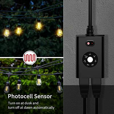 DEWENWILS Light Sensor Timer for Christmas Waterproof, Plug in Timer  Switch, 100 ft Range Remote Control with 2 Grounded Electrical Outlets for